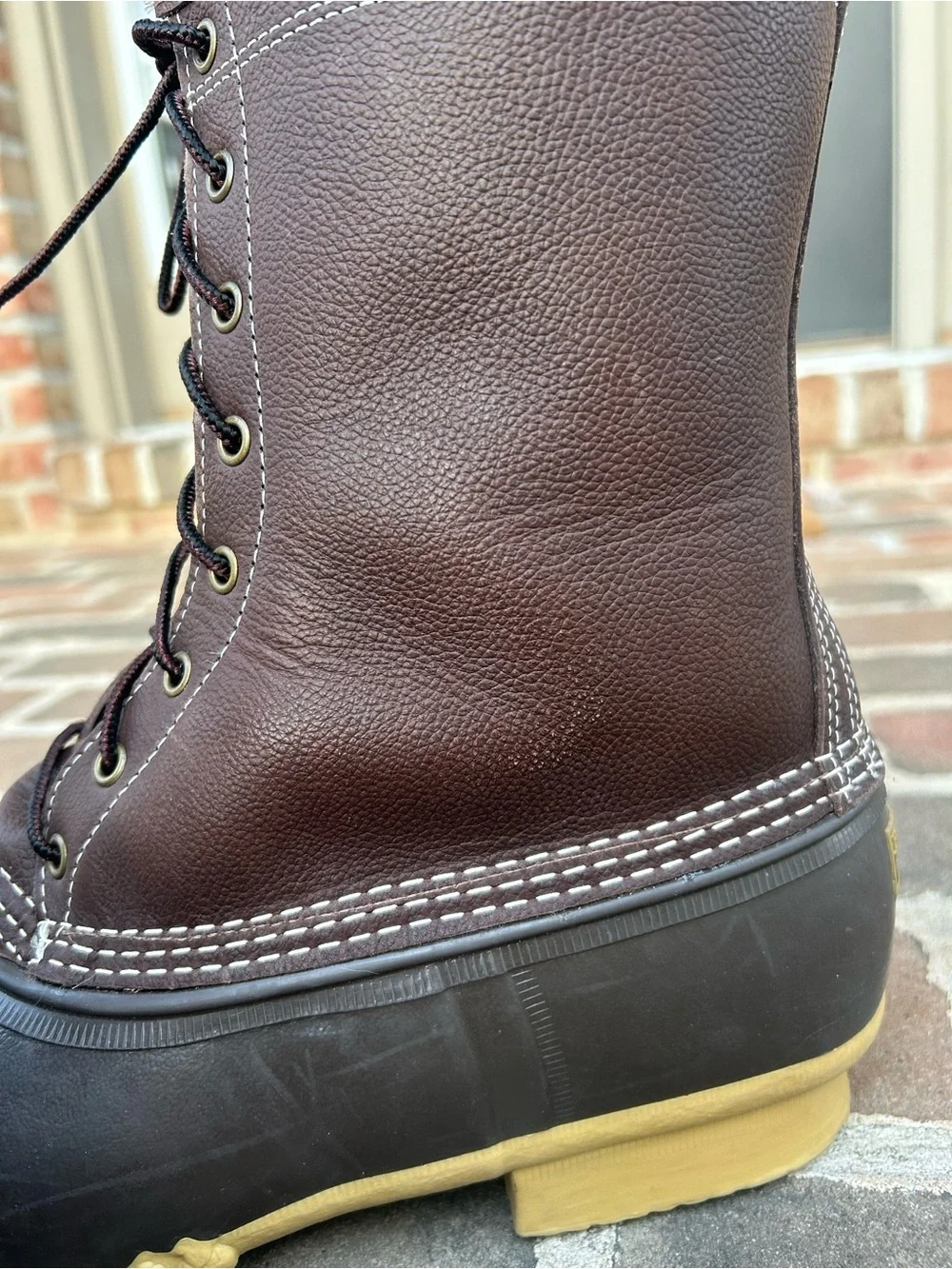 LL Bean 10” Brown Leather Lace-Up Duck Boots Shearling Lined Mens 13 Wide